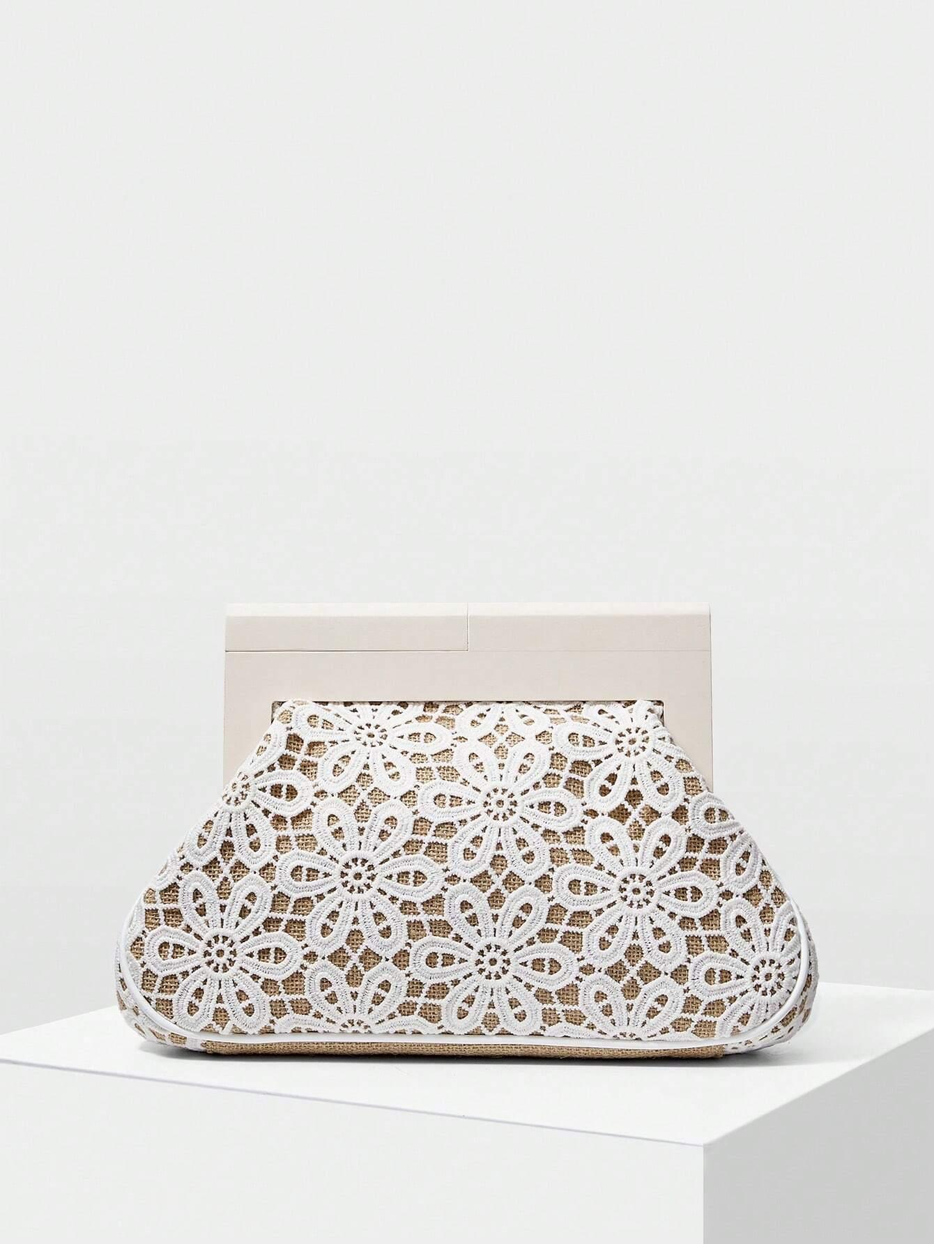 Clutch Bag with Hollow Floral Design - Carmela