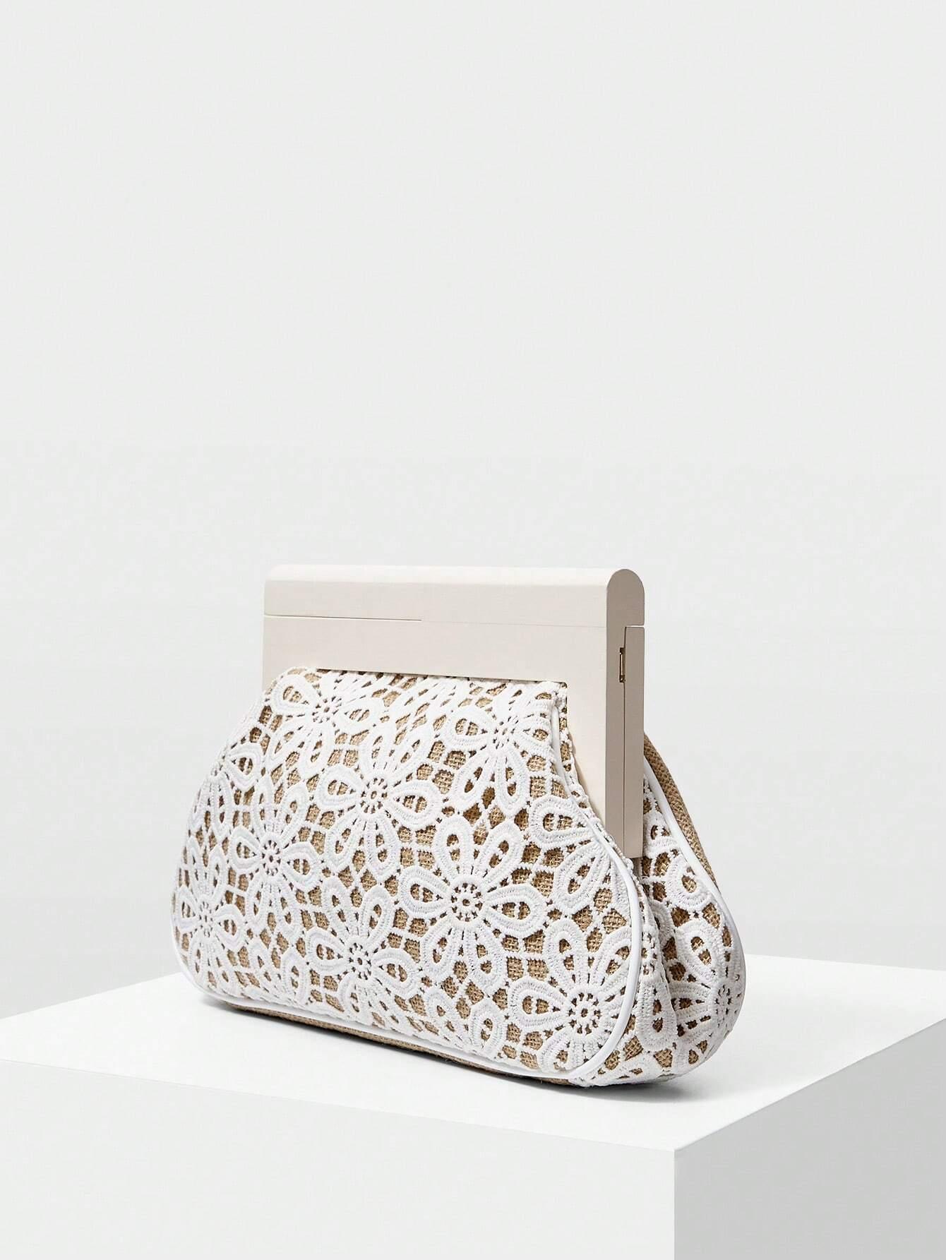 Clutch Bag with Hollow Floral Design - Carmela